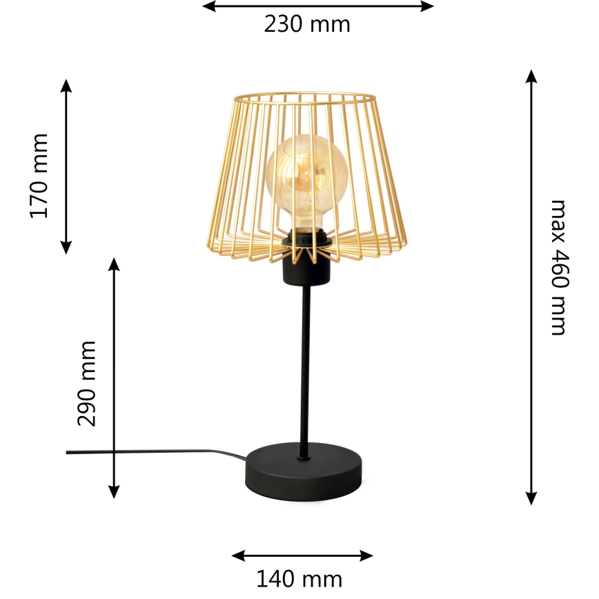 Pöytävalaisin TORRI 1xE27/15W/230V kulta/musta