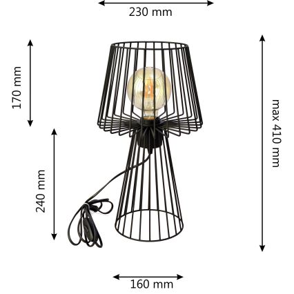Pöytävalaisin TORRI 1xE27/15W/230V musta