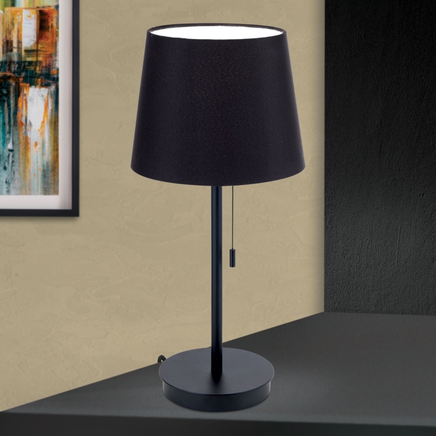 Pöytävalaisin USB-portilla LUDWIG 1xE27/40W/230V 50 cm musta