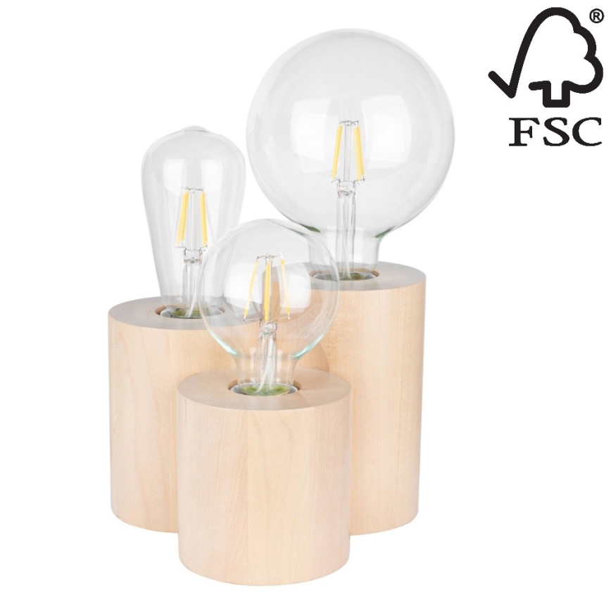 Pöytävalaisin VINCENT 3xE27/15W/230V koivu - FSC-sertifioitu