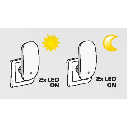 Prezent 1619 - LED valo pistorasialle 2xLED/0,3W/230V sensori
