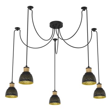 Prezent 27525 - Kattokruunu johdossa MESCALA 5xE14/40W/230V hämähäkki musta/kumipuu