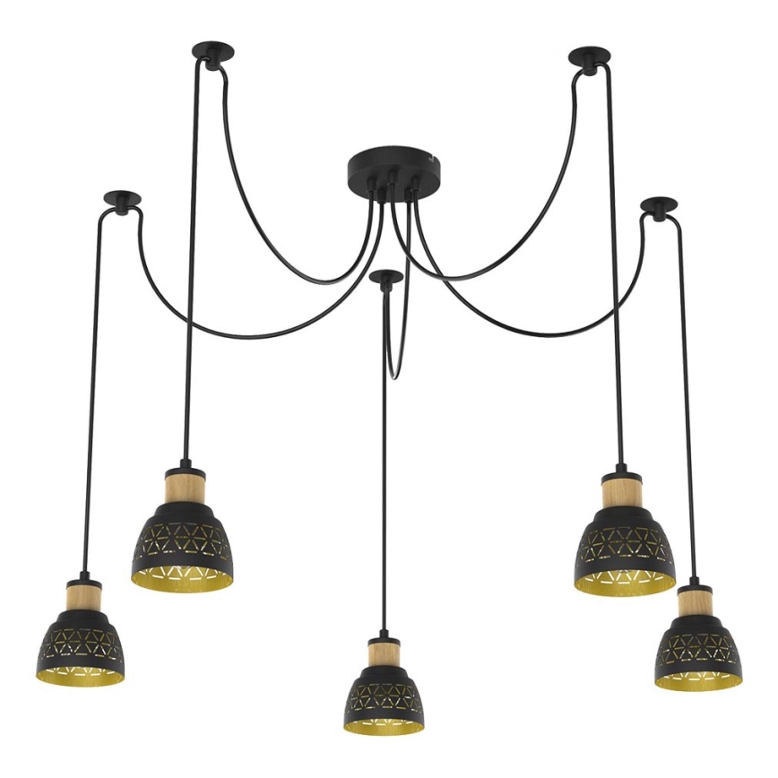 Prezent 27525 - Kattokruunu johdossa MESCALA 5xE14/40W/230V hämähäkki musta/kumipuu