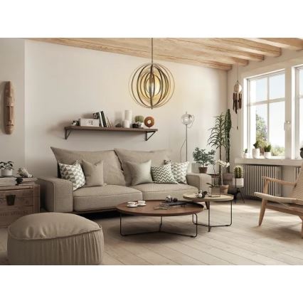 Puinen riippuvalaisin johdolla 1xE27/60W/230V halkaisija 50 cm massiivipuu/viilu/kumipuu