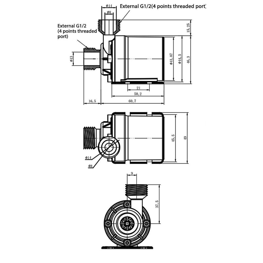 Pumppu 12VDC 800l/h G1/2"