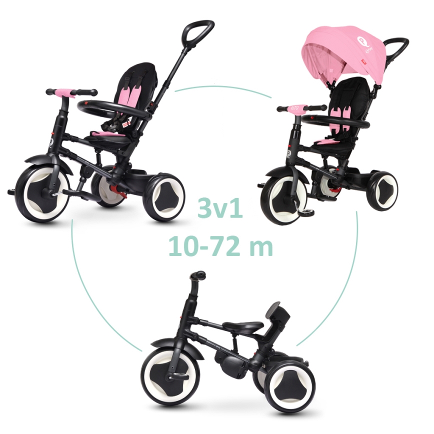 QPlay - Lasten kolmipyörä 3-in-1 RITO EVA vaaleanpunainen