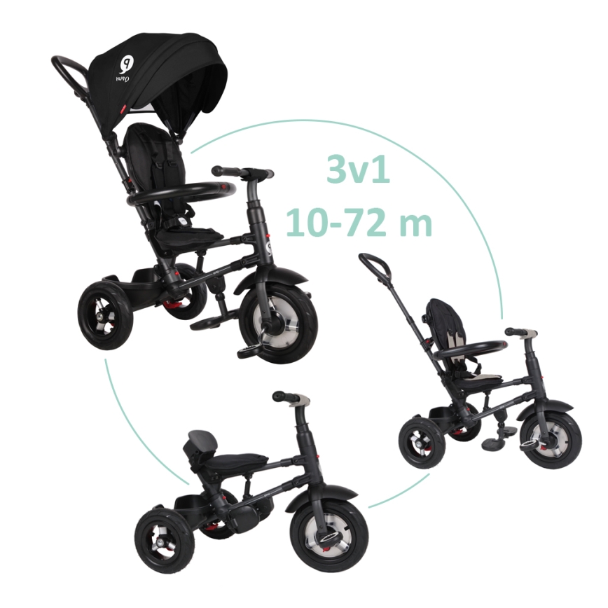 QPlay - Lasten kolmipyörä 3in1 RITO AIR musta