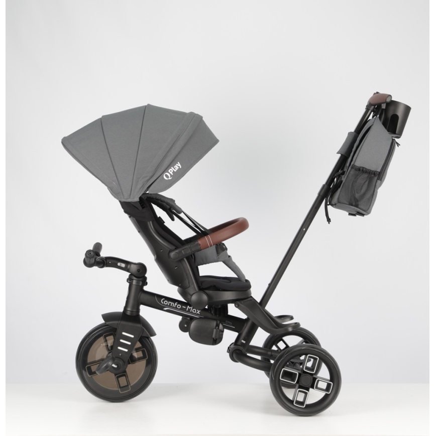 QPlay - Lasten kolmipyörä 8-in-1 COMFO MAX harmaa