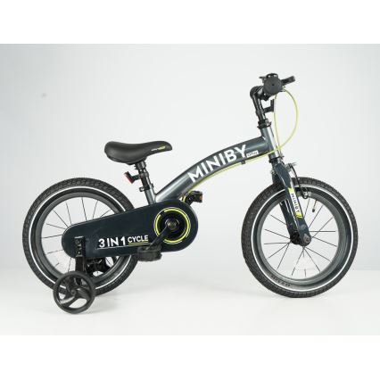 QPlay - Lasten polkupyörä 14 MINIBY 3-in-1 harmaa