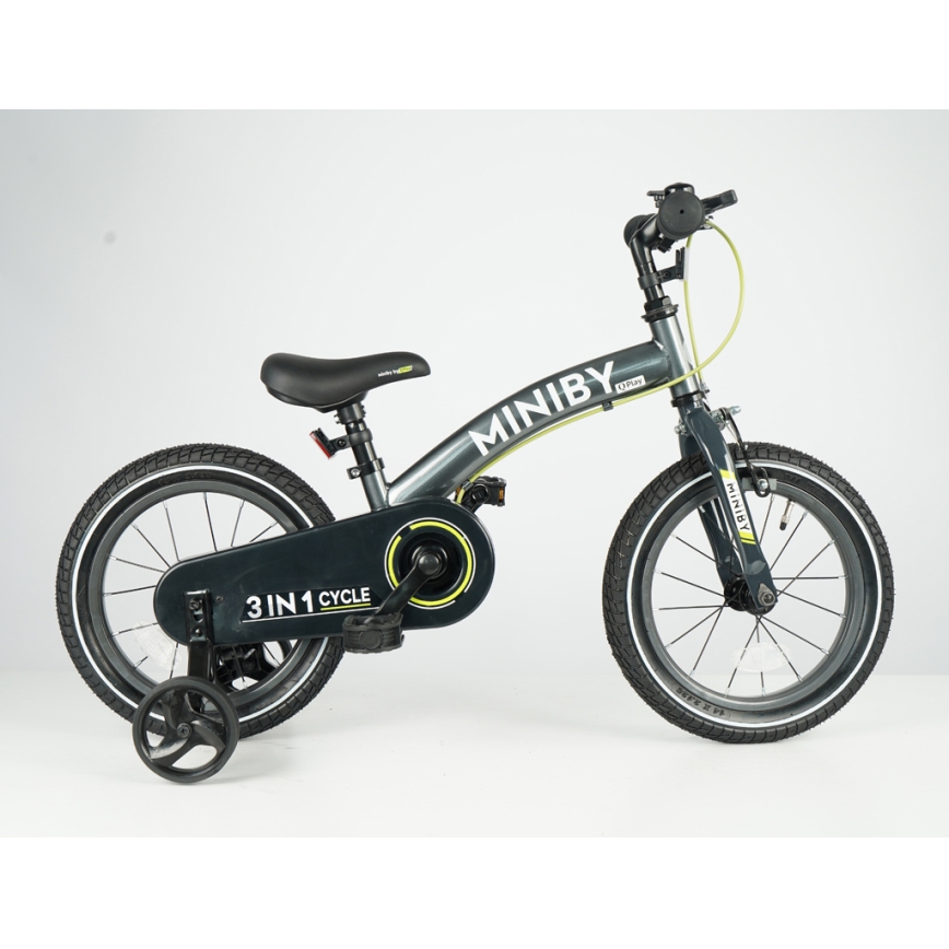 QPlay - Lasten polkupyörä 14 MINIBY 3-in-1 harmaa