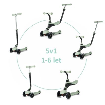 QPlay - Lasten potkulauta SEMA PRO 5-in-1 LED-renkailla, vihreä