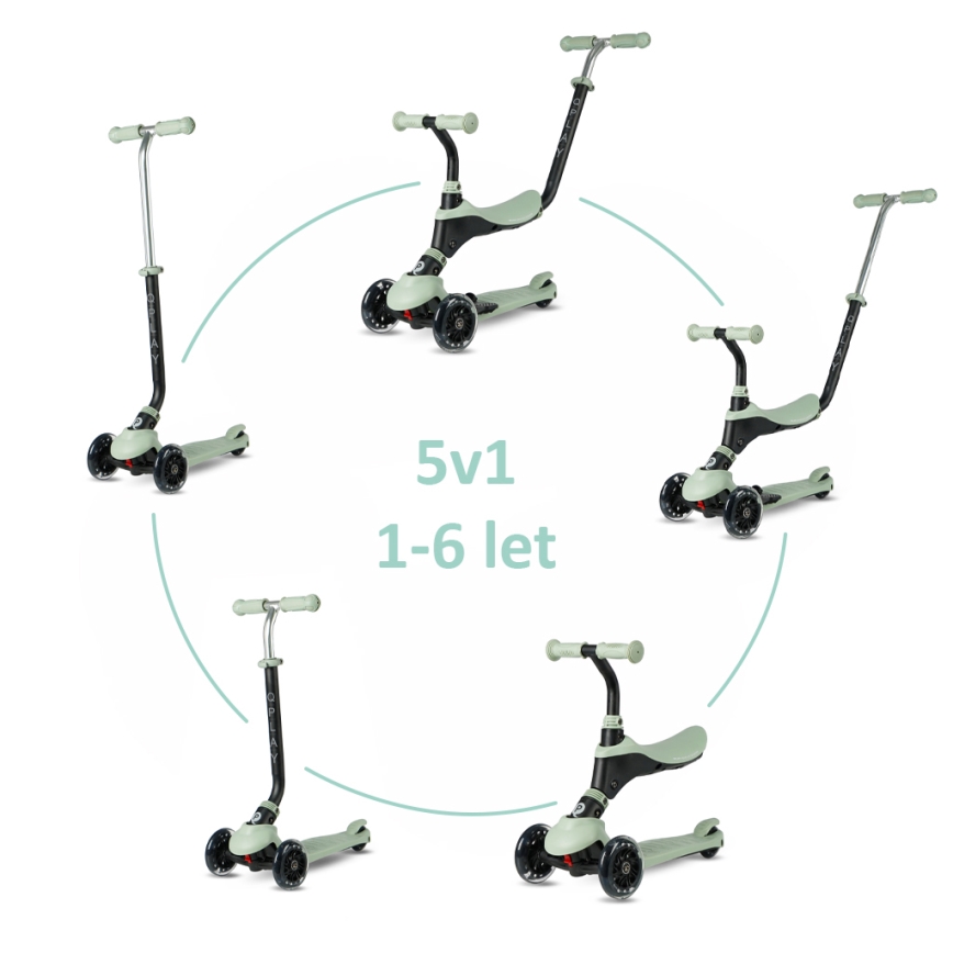 QPlay - Lasten potkulauta SEMA PRO 5-in-1 LED-renkailla, vihreä