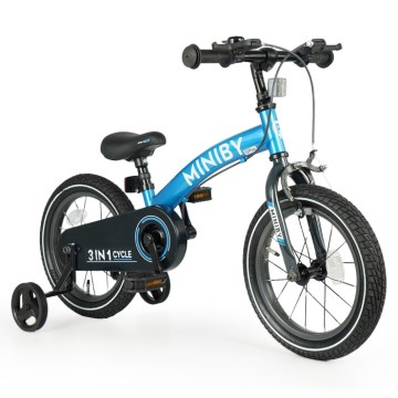 QPlay - Lasten pyörä 14" MINIBY 3in1 sininen