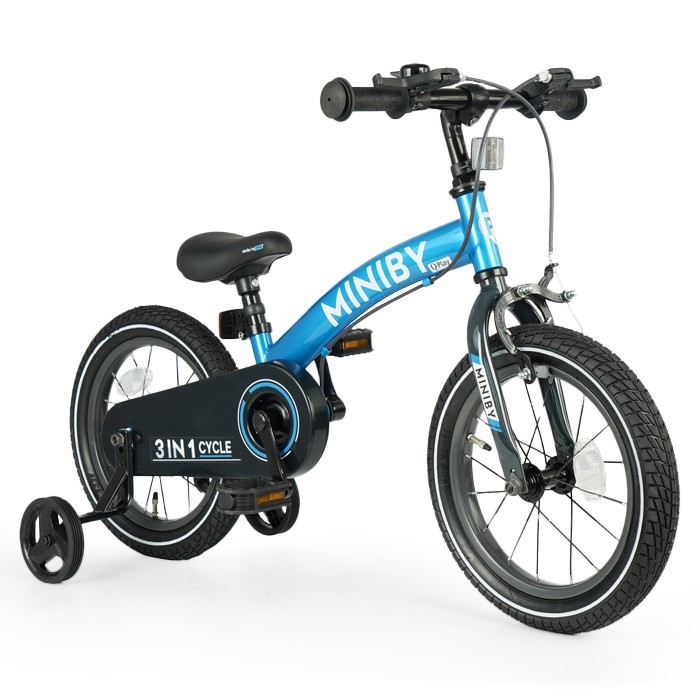 QPlay - Lasten pyörä 14" MINIBY 3in1 sininen