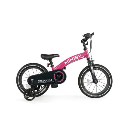 QPlay - Lasten pyörä 14" MINIBY 3in1 vaaleanpunainen