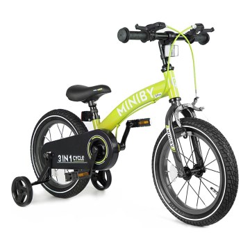 QPlay - Lasten pyörä 14" MINIBY 3in1 vihreä