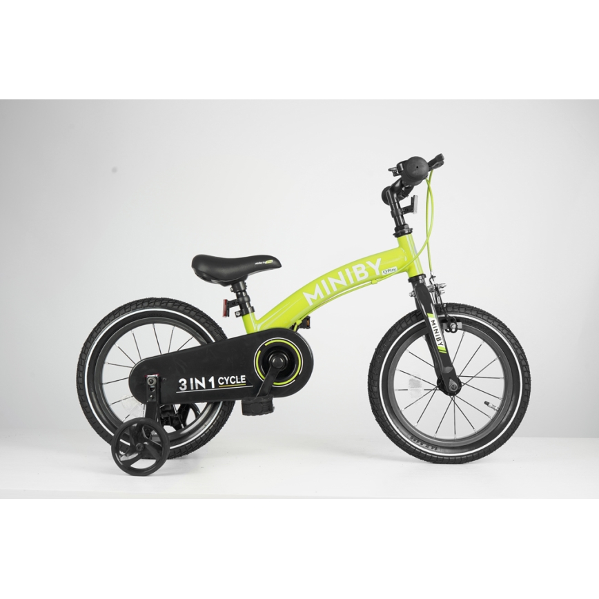 QPlay - Lasten pyörä 14" MINIBY 3in1 vihreä