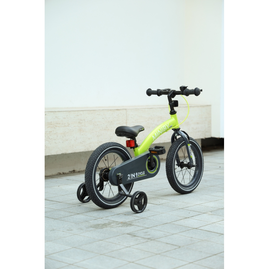 QPlay - Lasten pyörä 14" MINIBY 3in1 vihreä