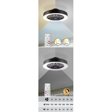 Rabalux - LED Himmennettävä kattovalaisin tuulettimella LED/35W/230V 3000-6000K + kaukosäädin