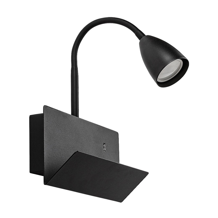 Rabalux - Seinävalaisin hyllyllä ja USB port 1xGU10/25W/230V musta