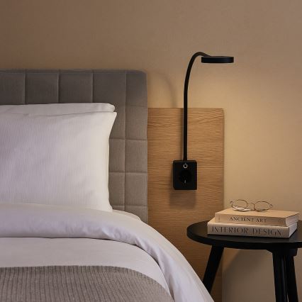 Rabalux - Himennettävä LED-seinävalaisin LED/4W/230V, USB-portilla pistorasiaan, musta