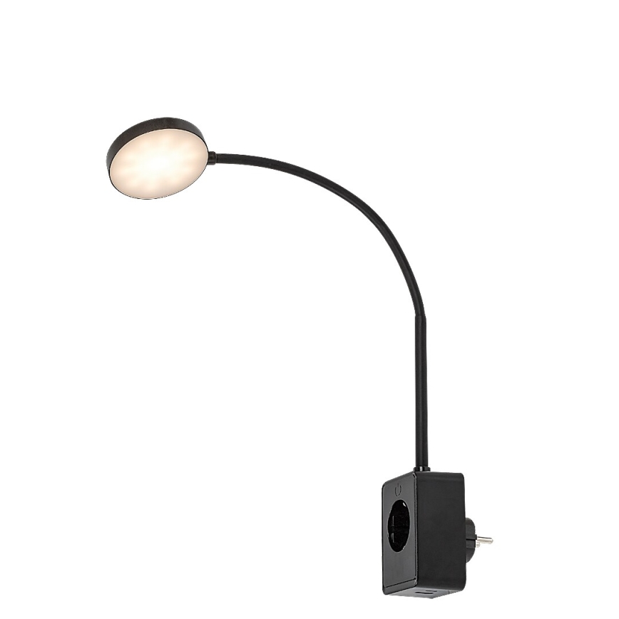 Rabalux - himmennettävä LED-seinävalaisin LED/4W/230V, USB-portilla pistorasiaan, musta