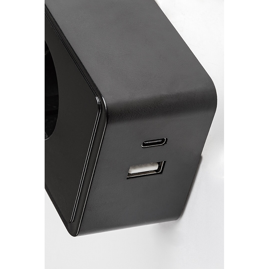 Rabalux - himmennettävä LED-seinävalaisin LED/4W/230V, USB-portilla pistorasiaan, musta