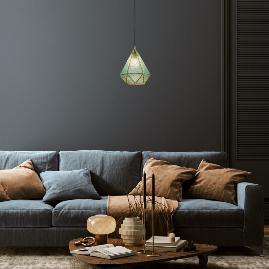 Rabalux - Tiffany värjätty lasi kattokruunu johdossa 1xE14/40W/230V sininen/kulta