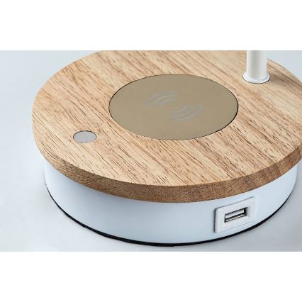Rabalux - Himmennettävä kosketuspöytävalaisin langattomalla latauksella 1xE14/25W/230V kumipuu