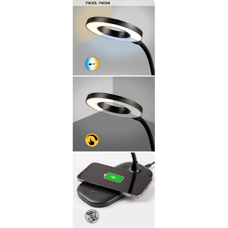 Rabalux - LED Himmennettävä kosketuspöytävalaisin langattomalla latauksella LED/5W/5V 2700-6000K musta