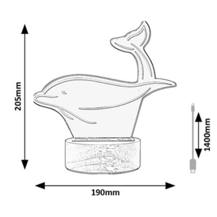 Rabalux - Lasten LED-pöytävalaisin LED/2W/5V 3000K dolphin pyökki