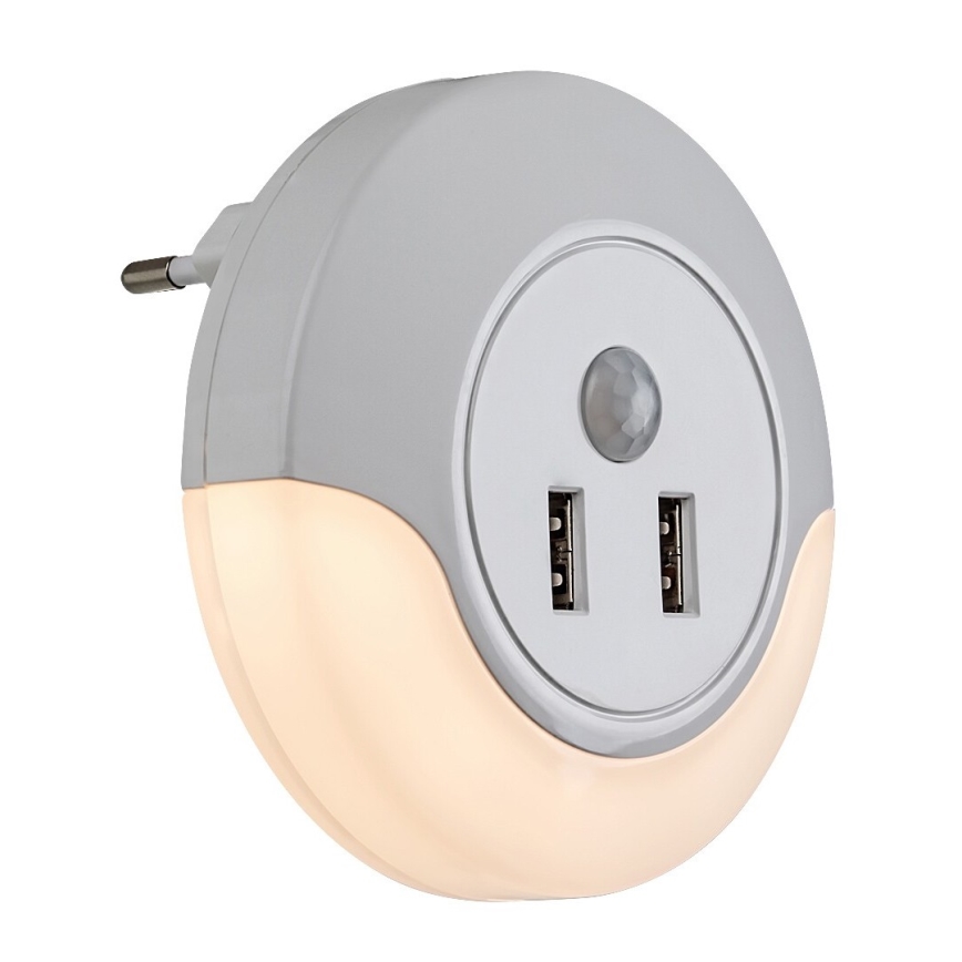 Rabalux - LED Pistorasiallinen yövalo anturilla 2xUSB LED/13,9W/230V 3000K