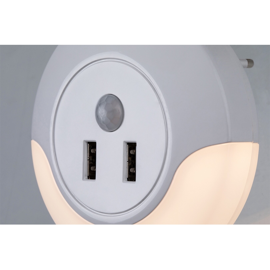 Rabalux - LED Pistorasiallinen yövalo anturilla 2xUSB LED/13,9W/230V 3000K