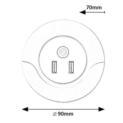 Rabalux - LED Pistorasiallinen yövalo anturilla 2xUSB LED/13,9W/230V 3000K