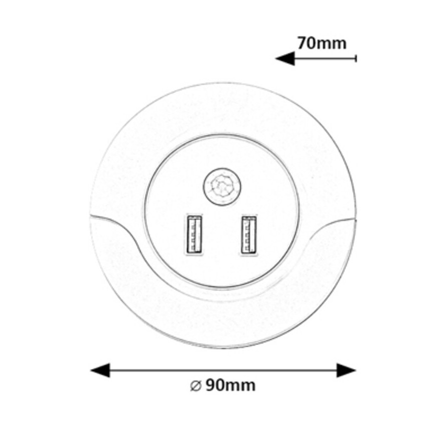 Rabalux - LED Pistorasiallinen yövalo anturilla 2xUSB LED/13,9W/230V 3000K