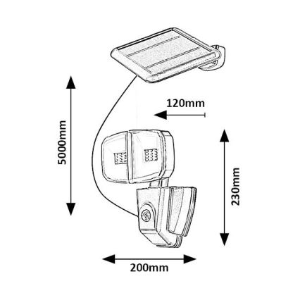 Rabalux - LED-aurinkovalonheitin anturilla LED/12W/3,7V IP44