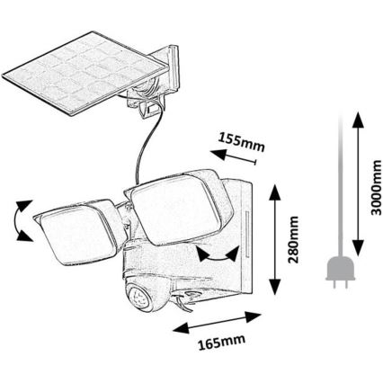 Rabalux - LED Solar seinä joustava kevyt anturilla ja ulkoinen paneeli 2xLED/5W/3,7V IP54 musta