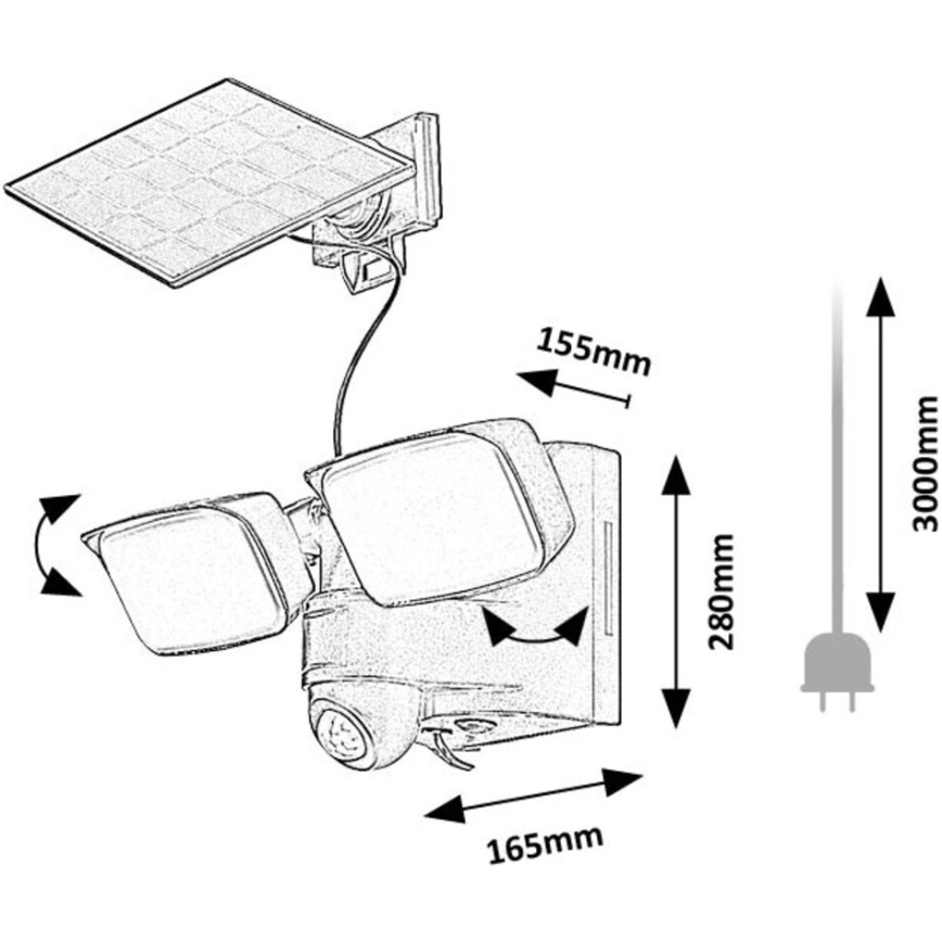 Rabalux - LED Solar seinä joustava kevyt anturilla ja ulkoinen paneeli 2xLED/5W/3,7V IP54 musta