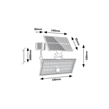 Rabalux - LED-aurinkovalonheitin anturilla LED/8W/3,7V 1800mAh IP65 + kauko-ohjaus