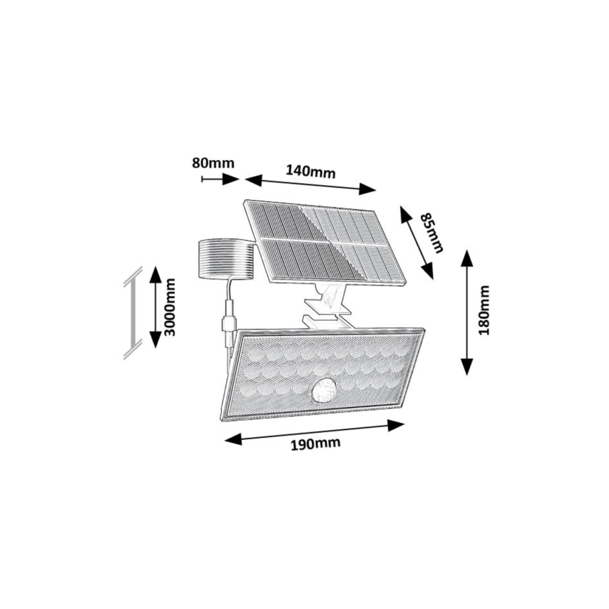 Rabalux - LED-aurinkovalonheitin anturilla LED/8W/3,7V 1800mAh IP65 + kauko-ohjaus