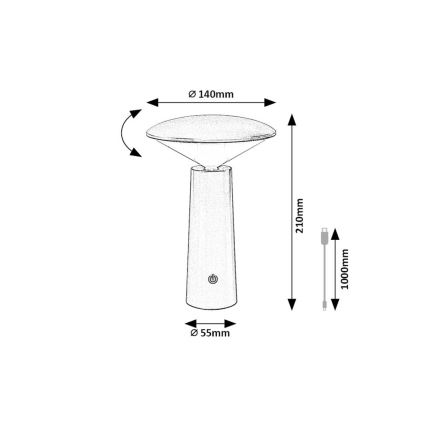 Rabalux - LED Himmennettävä ladattava kosketuspöytävalaisin POLPERRO LED/3W/3,7V 1200mAh valkoinen