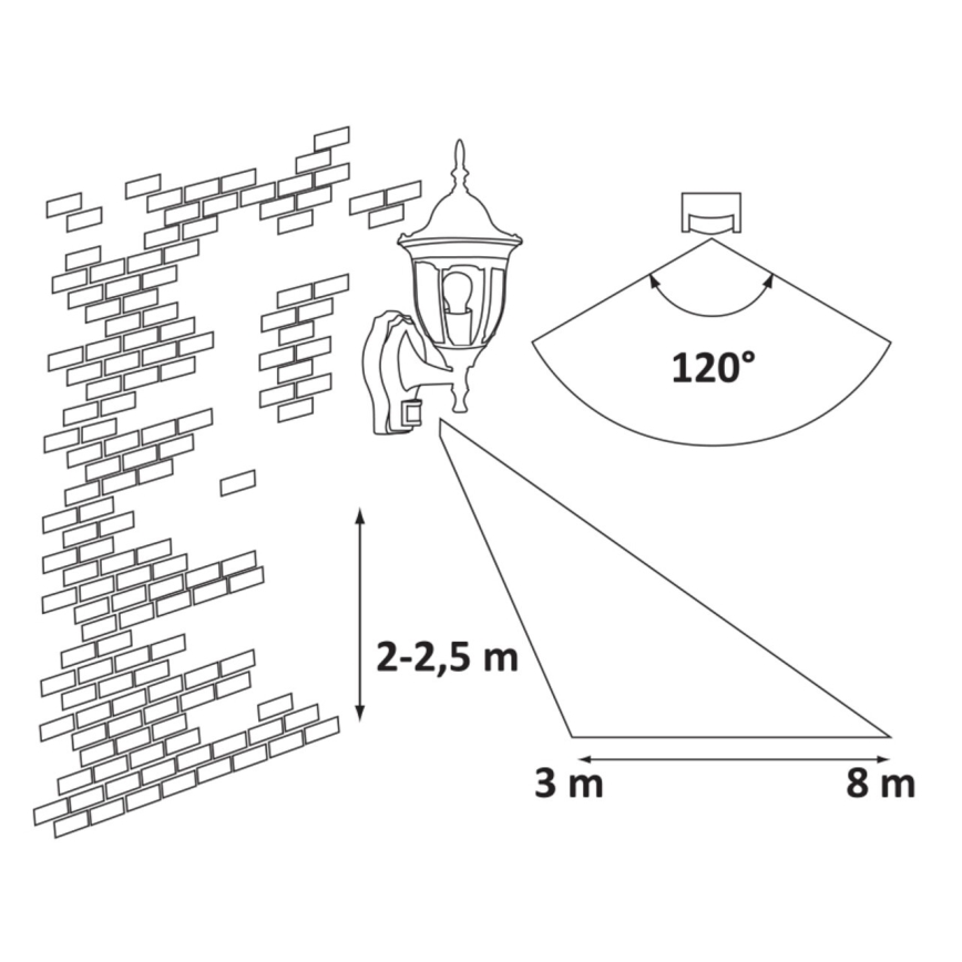 Rabalux - Ulkoseinävalaisin anturilla 1xE27/60W/230V IP43 musta