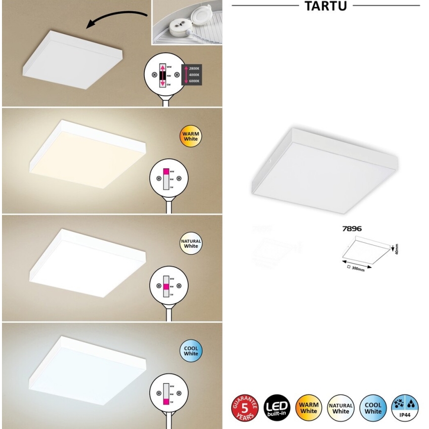 Rabalux - Himmennettävä LED-kattovalaisin LED/24W/230V 3000-6000K IP44 valkoinen