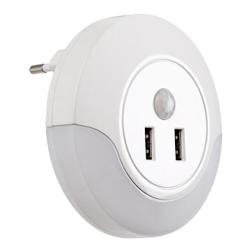 Rabalux - LED Pistorasiallinen yövalo anturilla 2xUSB LED/13,9W/230V 3000K