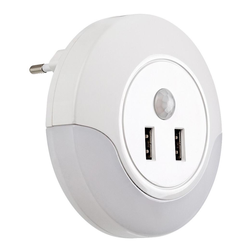 Rabalux - LED Pistorasiallinen yövalo anturilla 2xUSB LED/13,9W/230V 3000K
