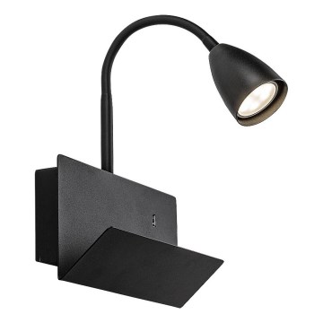 Rabalux - Seinävalaisin hyllyllä ja USB port 1xGU10/25W/230V musta
