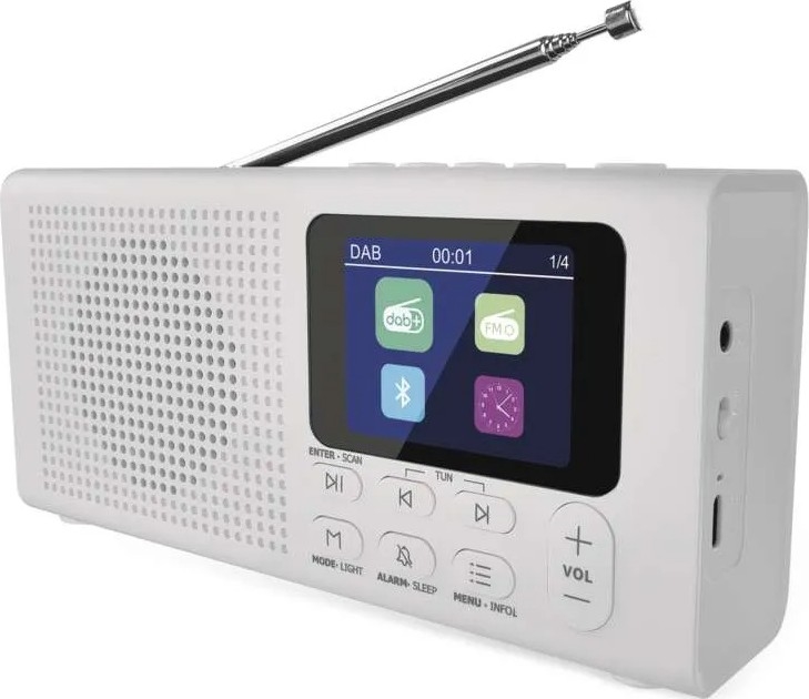 Radio DAB DAB+ FM 3W/5V/4xAA valkoinen