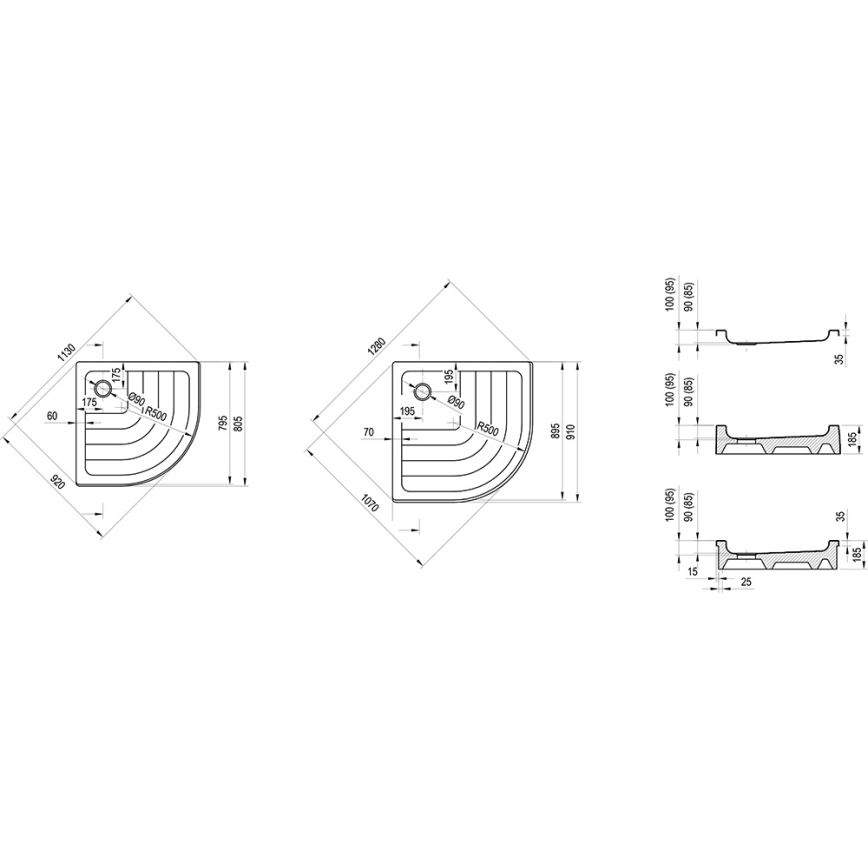 Ravak A204001120 - RONDA neljänneksen muotoinen suihkuallas 80x80 cm valkoinen