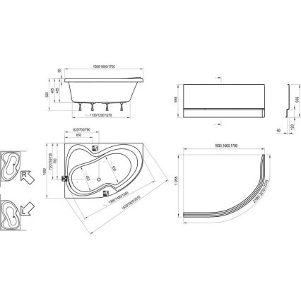 Ravak C421000000 - ROSA kulma-amme 170x105 cm akryyli/valkoinen