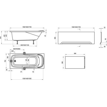 Ravak CP11000000 - Amme VANDA 160x70 cm akryyli/kiiltävä valkoinen